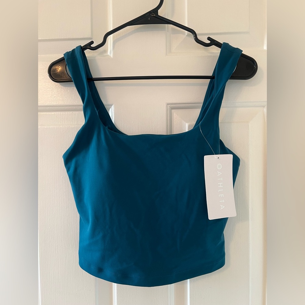 Athleta Teal Transcend Square Neck Crop Sports Bra